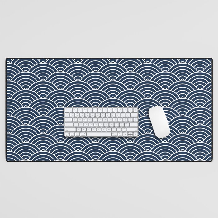 Japanese Waves Pattern Dark Blue Desk Mat by thespacehouse Society6