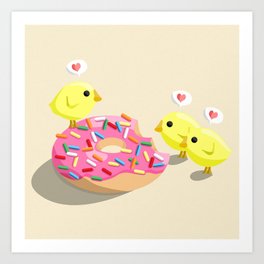 Chicks and donut Art Print