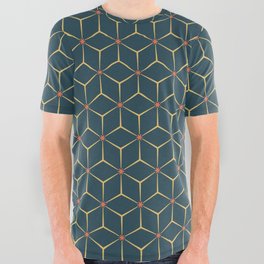 Geometric pattern no. 8 with orange stars and blue cubes  All Over Graphic Tee