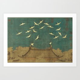 Propitious Cranes （Chinese painting, 12th century, by Zhao Ji, Song Dynasty） Art Print