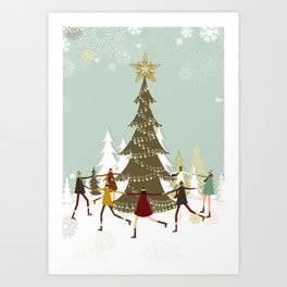 Christmas tree and children Art Print | Tree, Star, Graphicdesign, Illustration, Landscape, Celebration, Winter, Holidays, Ringaroundtherosy, Vintage 