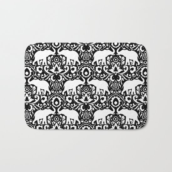 Elephant Damask Black and White Bath Mat