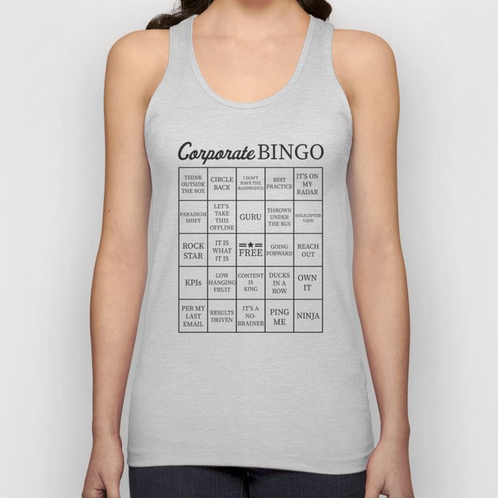 corporate jargon buzzword bingo card unisex tank top by corporate jargon bingo