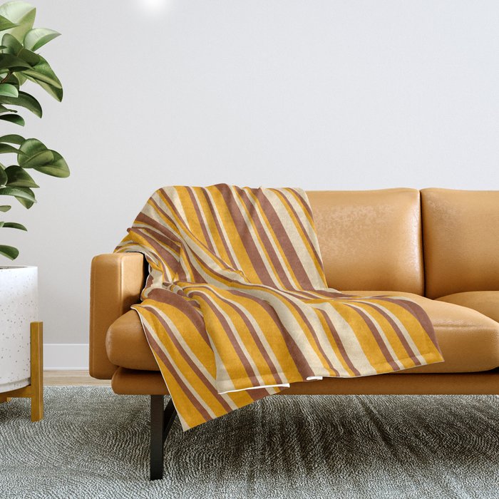 Orange, Beige & Sienna Colored Striped/Lined Pattern Throw Blanket