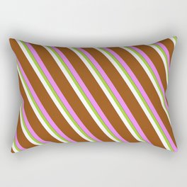 [ Thumbnail: Vibrant Green, White, Brown, Violet, and Black Colored Lines/Stripes Pattern Rectangular Pillow ]