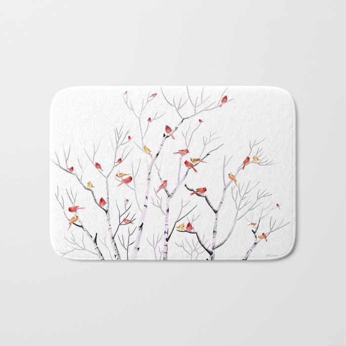 Birch Trees and Cardinal 2  Bath Mat