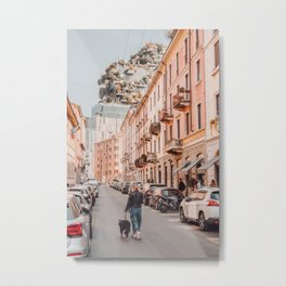 Walking the dog in Milan | Street photo pastel travel photography art print Metal Print | Film, Travel, Milano, Photo, Cityscape, City, Pastel, Digital, Street, Color 