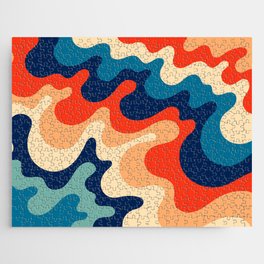 Retro 70s and 80s Abstract Soft and Flowing Layers Swirl Pattern Waves Art Vintage Color Palette 3 Jigsaw Puzzle