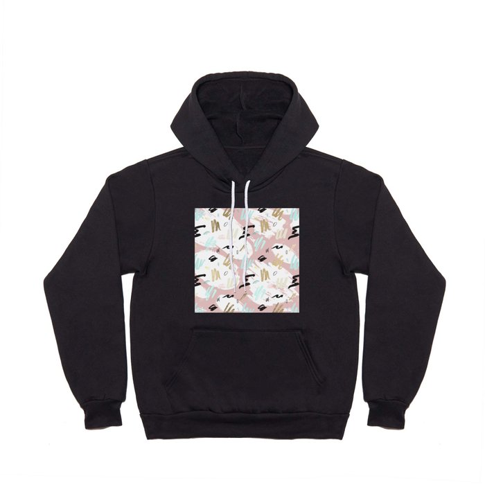 Watercolor white  pink teal gold Memphis abstract brushstrokes Hoody