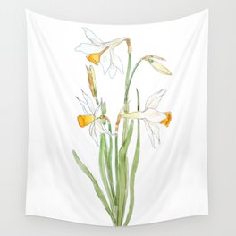 3 white daffodil flower watercolor and ink Wall Tapestry