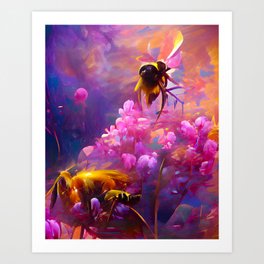 Save the Bees Fantasy Floral Art Print