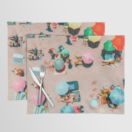 Aerial Drone Summer Beach, People Colorful Umbrellas On Beach Aerial Print, Home Decor Aerial, Minimalist Print, Pastel Beach Placemat