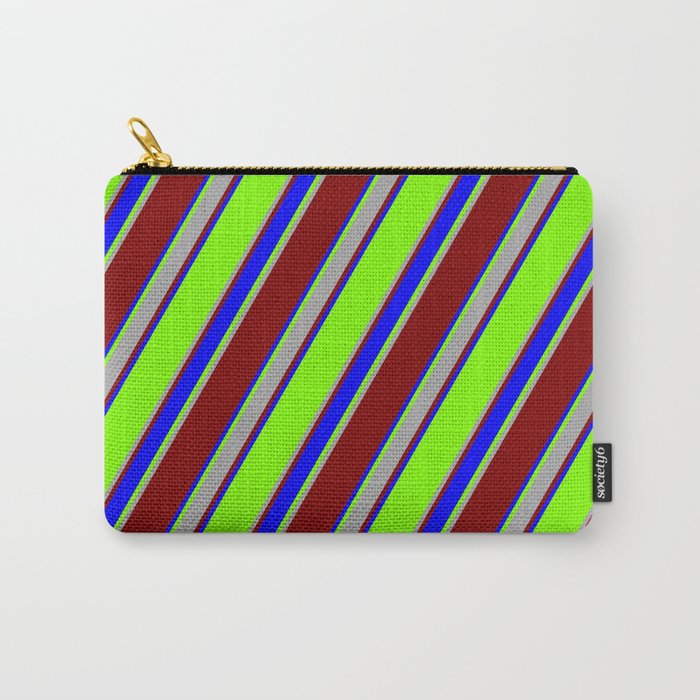 Chartreuse, Dark Gray, Maroon & Blue Colored Lines/Stripes Pattern Carry-All Pouch