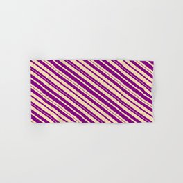 [ Thumbnail: Purple & Tan Colored Lines/Stripes Pattern Hand & Bath Towel ]