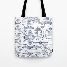 F-18 Blueprints // Blue Ink Tote Bag