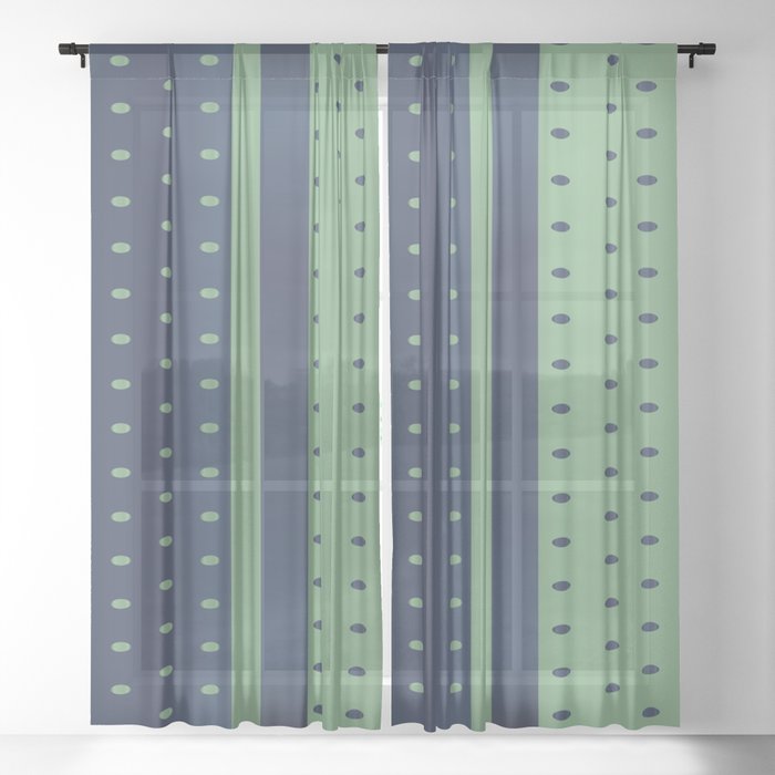 Sage Green And Slate Blue Polka Dots Sheer Curtain By