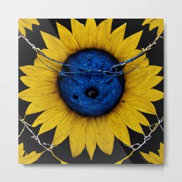 Sunflowers & Barbedwire Metal Print
