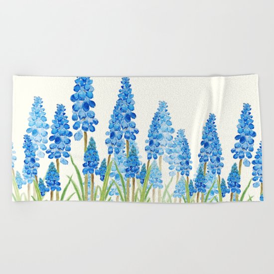 blue grape hyacinth forest Beach Towel