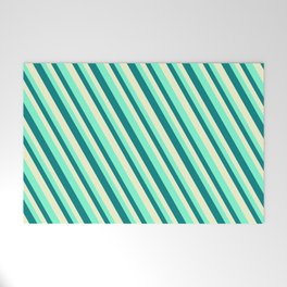 [ Thumbnail: Aquamarine, Teal & Light Yellow Colored Stripes/Lines Pattern Welcome Mat ]