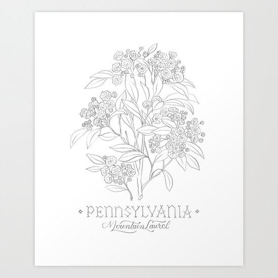 Pennsylvania Sketch Art Print By Jilldehaan Stateflowers Society6