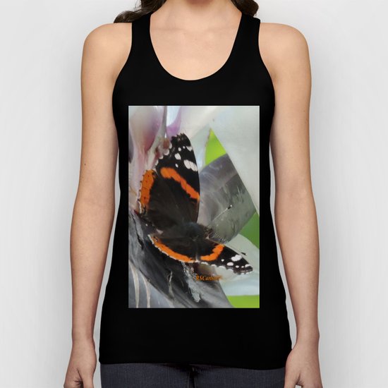 Red Admiral on a White Bird of Paradise Bloom Unisex Tank Top