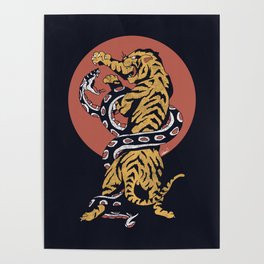 Classic Tattoo Snake vs Tiger Poster