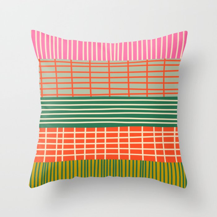 Mid Century Finnish Patchwork Abstract Stripe Pattern Throw Pillow