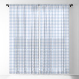 Gingham Plaid Pattern - Natural Blue Sheer Curtain