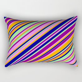 [ Thumbnail: Colorful Light Green, Purple, Violet, Orange & Dark Blue Colored Lines/Stripes Pattern Rectangular Pillow ]