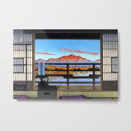 Morning at the Araya Spa, Shiobara by Hasui Kawase Metal Print | Art, Vintage, Spa, Retro, Blue, Japan, Japaneselandscape, Landscape, Japaneseart, Scenery 