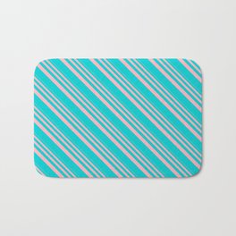 [ Thumbnail: Light Pink & Dark Turquoise Colored Striped Pattern Bath Mat ]