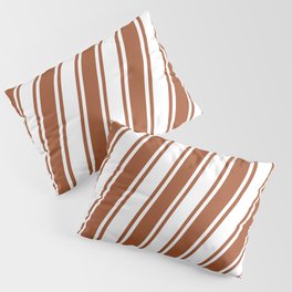 [ Thumbnail: White and Sienna Colored Lined/Striped Pattern Pillow Sham ]
