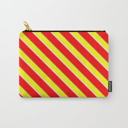 [ Thumbnail: Yellow, Bisque, Red & Gray Colored Striped/Lined Pattern Carry-All Pouch ]
