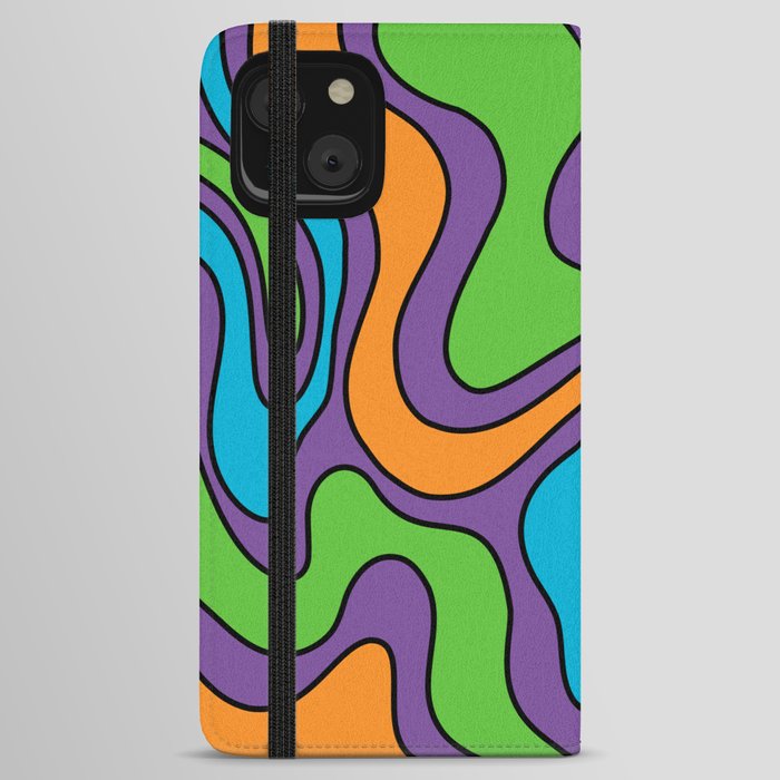 Retro Warped Swirl Marble Pattern (purple/blue/green/orange) iPhone Wallet Case