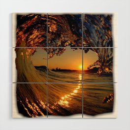 Sunset reflection on the sea waves amazing landscape Wood Wall Art