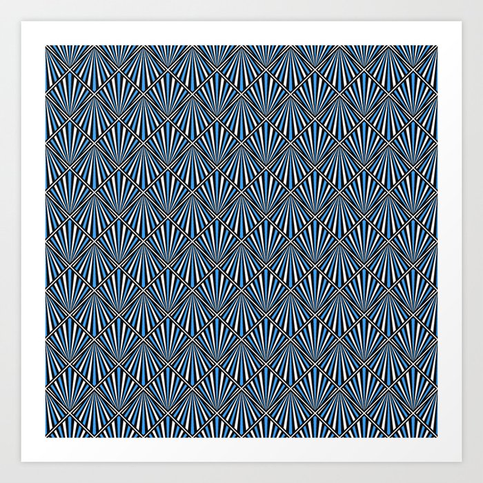 Geometric Art Deco Diagonal TIle Pattern in Blue c.CLRPTTRN Art Print