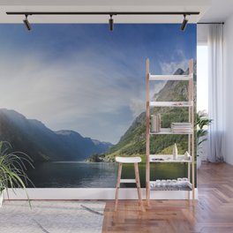 Sunrise over Fjord Village - Wide Panorama Wall Mural