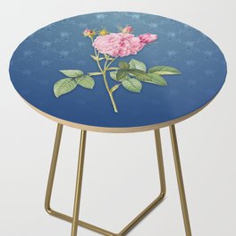 Vintage Pink Agatha Rose Botanical Pattern on Bahama Blue Side Table