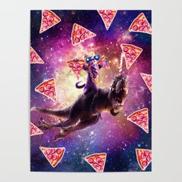 Thug Space Cat On Dinosaur Unicorn - Pizza Poster