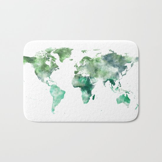 World Map Emerald Green Earth Bath Mat
