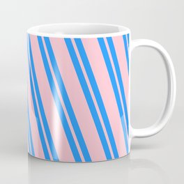 [ Thumbnail: Blue and Pink Colored Striped Pattern Coffee Mug ]