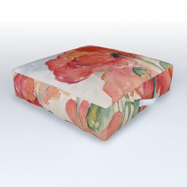 Burnt Orange Salmon Field of Poppies two watercolour by CheyAnne Sexton Outdoor Floor Cushion