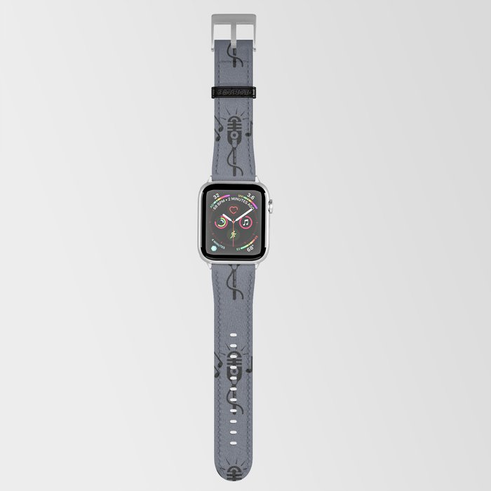 Black Retro Microphone Pattern on Dark Gray Apple Watch Band