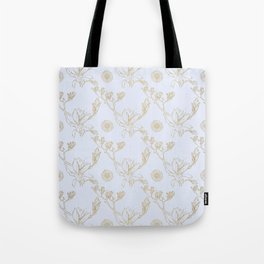Magnolia And Daisy Seamless Pattern_Light Blue Tote Bag