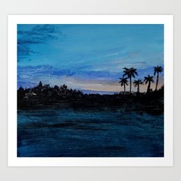 Acrylic painting of sunset on the river Art Print