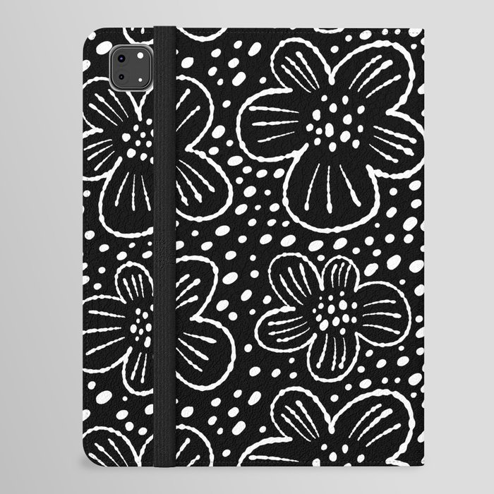 Black and white flowers pattern iPad Folio Case