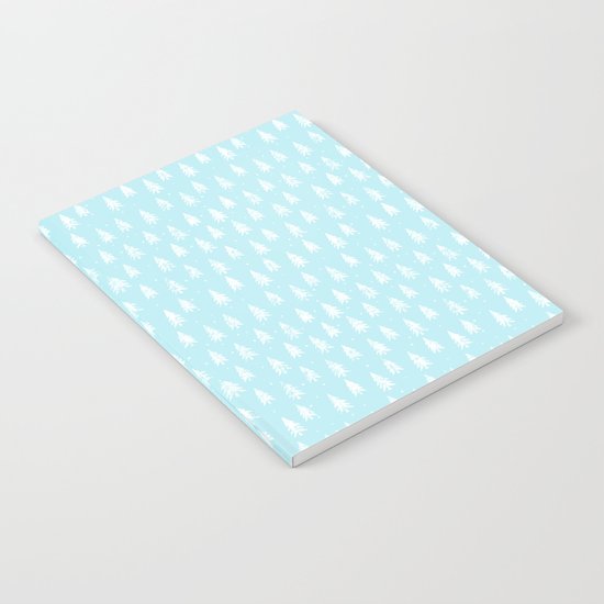 Merry christmas- abstract winter pattern with white trees and snow Notebook