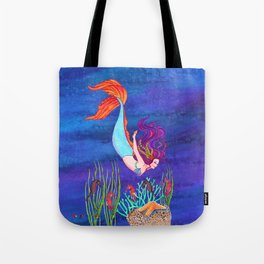 Mermaid and Seahorses Tote Bag