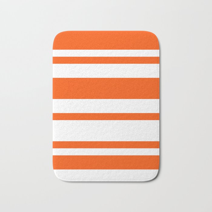 Mixed Horizontal Stripes White And Dark Orange Bath Mat By