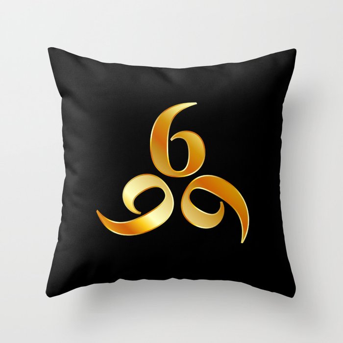 666- the number of the beast or angel symbol or devils number in gold Throw Pillow